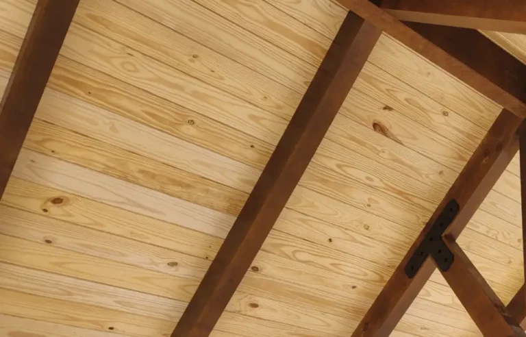 Yellow Pine Tongue and Groove ceiling in timber frame pavilion