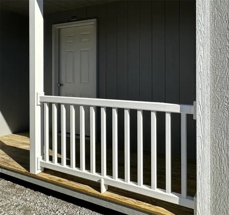 K-Rails Vinyl Railing on Shed Porch